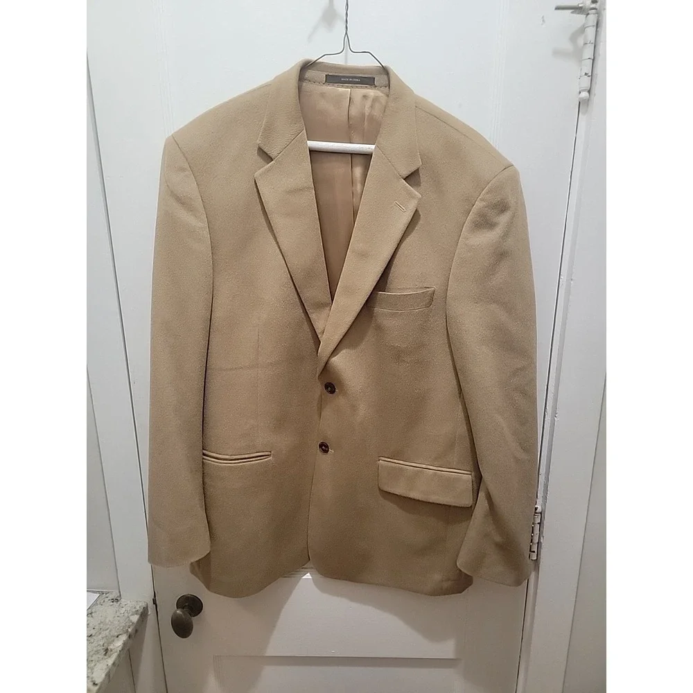 100% Cashmere Tasso Elba Men's Sport Coat Blazer Suit Jacket Camel Color Sz 42R